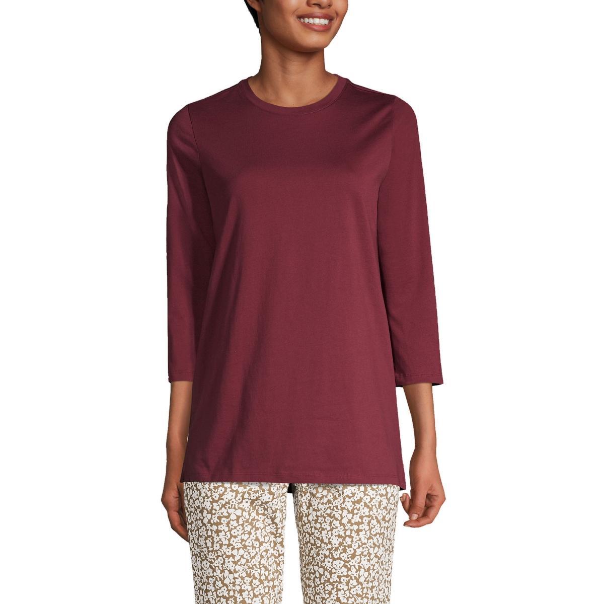 Petite Lands End 3/4-Sleeve Supima Cotton Crewneck Tunic, Womens Product Image