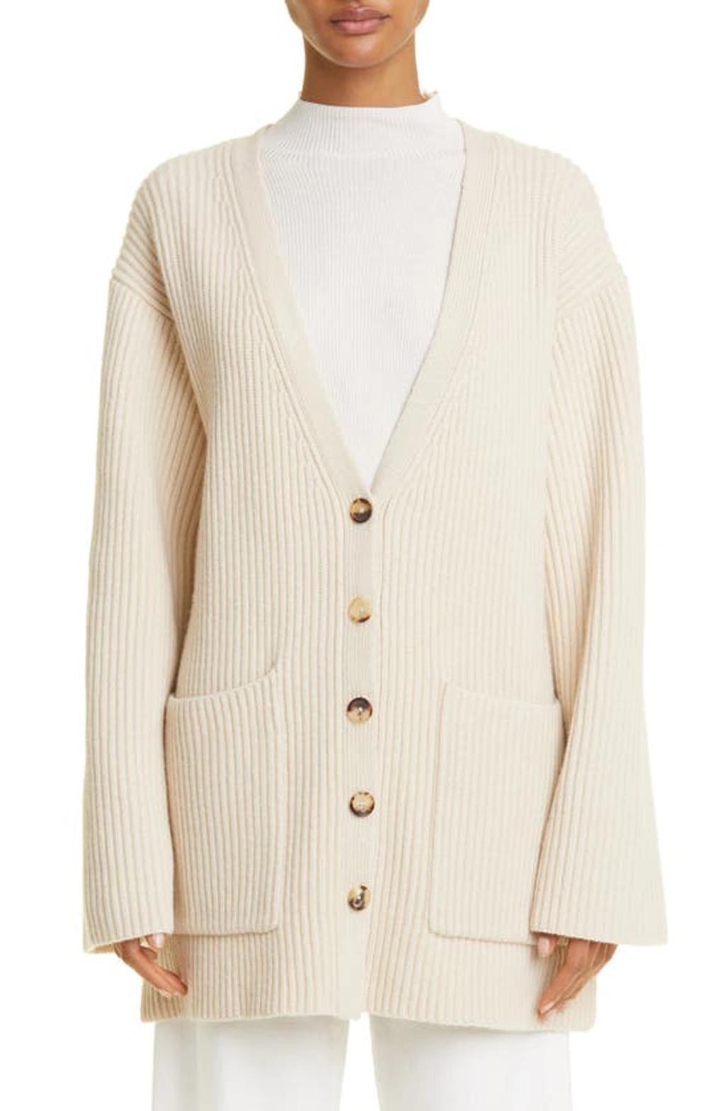 Oversize Rib Lambswool Cardigan In Neutrals product image