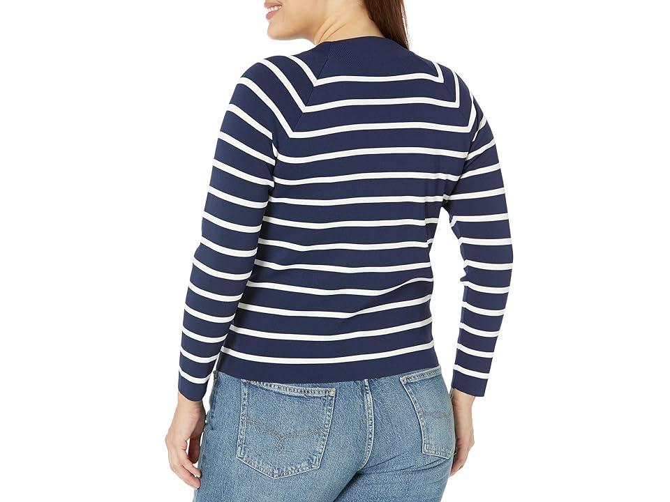 LAUREN Ralph Lauren Plus Size Striped Mock Neck Sweater (French /Mascarpone Cream) Women's Clothing Product Image