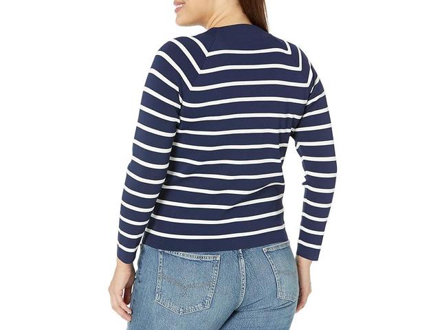 LAUREN Ralph Lauren Plus Size Striped Mock Neck Sweater (French Navy/Mascarpone Cream) Women's Clothing Product Image