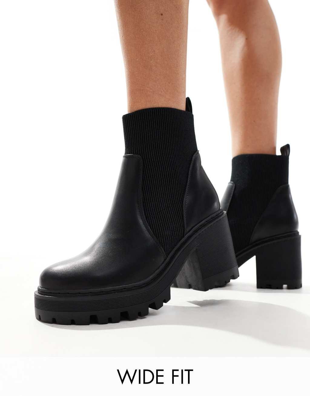 SEQWL Wide Fit chunky ankle boots in black PU product image