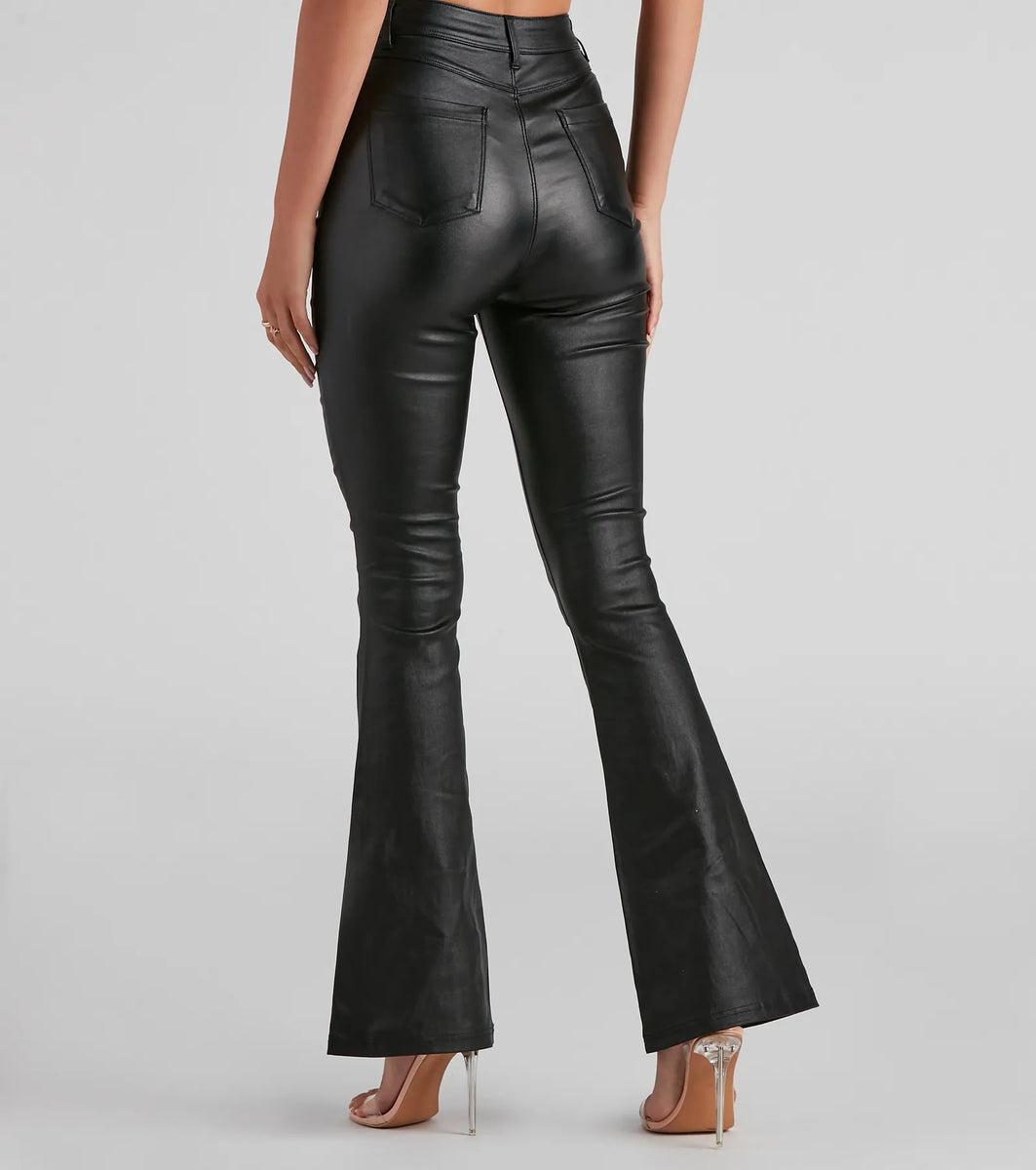 Stylish Flare High-Rise Coated Pants Product Image