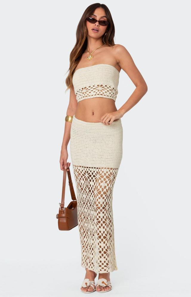 Edikted Women's Ida Back Slit Crochet Maxi Skirt Product Image