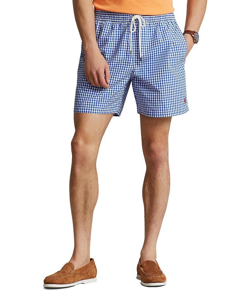 Polo Ralph Lauren 5.75#double; Inseam Traveler Classic Gingham Swim Trunks Product Image