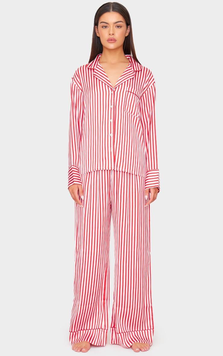 Red Candy Stripe Satin Long Pj Set Product Image