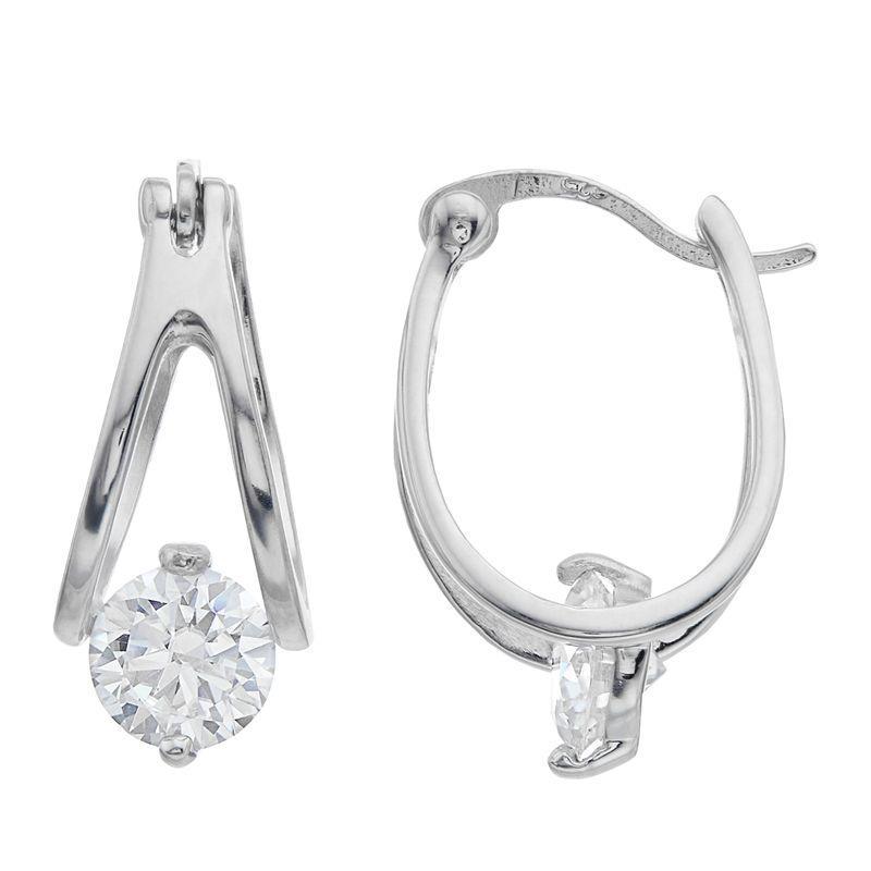 Stella Valentino Sterling Silver Lab Created Moissanite Solitaire Double Hoop Earrings, Womens Product Image