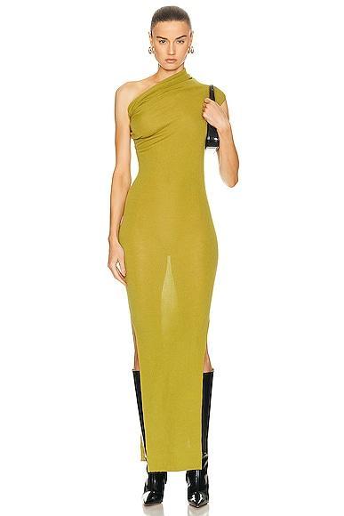 Rick Owens Ribbed One Shoulder Dress in Yellow Product Image