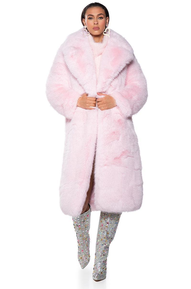 BEAR HUG LONGLINE LUXE FAUX FUR TRENCH COAT IN PINK Product Image