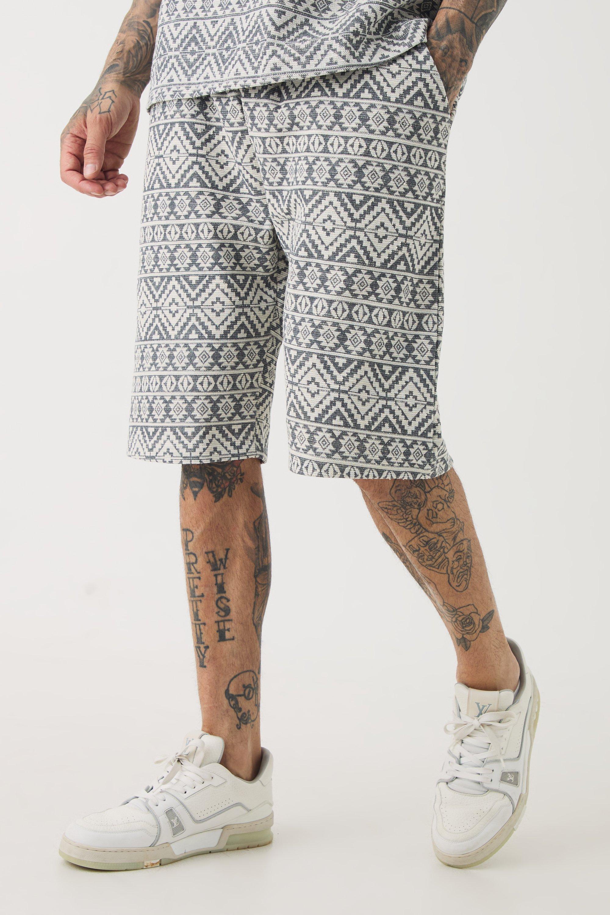 Tall Elasticated Waist Relaxed Jacquard Abstract Shorts | boohooMAN USA Product Image