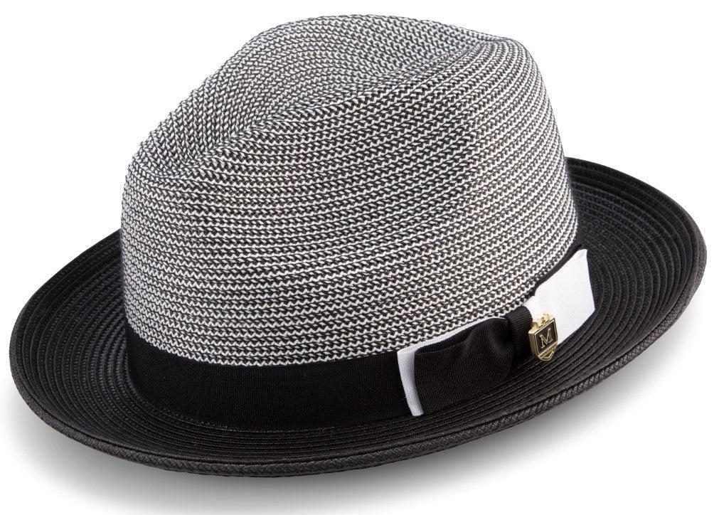 Black Men's Two Tone Braided Pinch Fedora with Grosgrain Ribbon Male Product Image