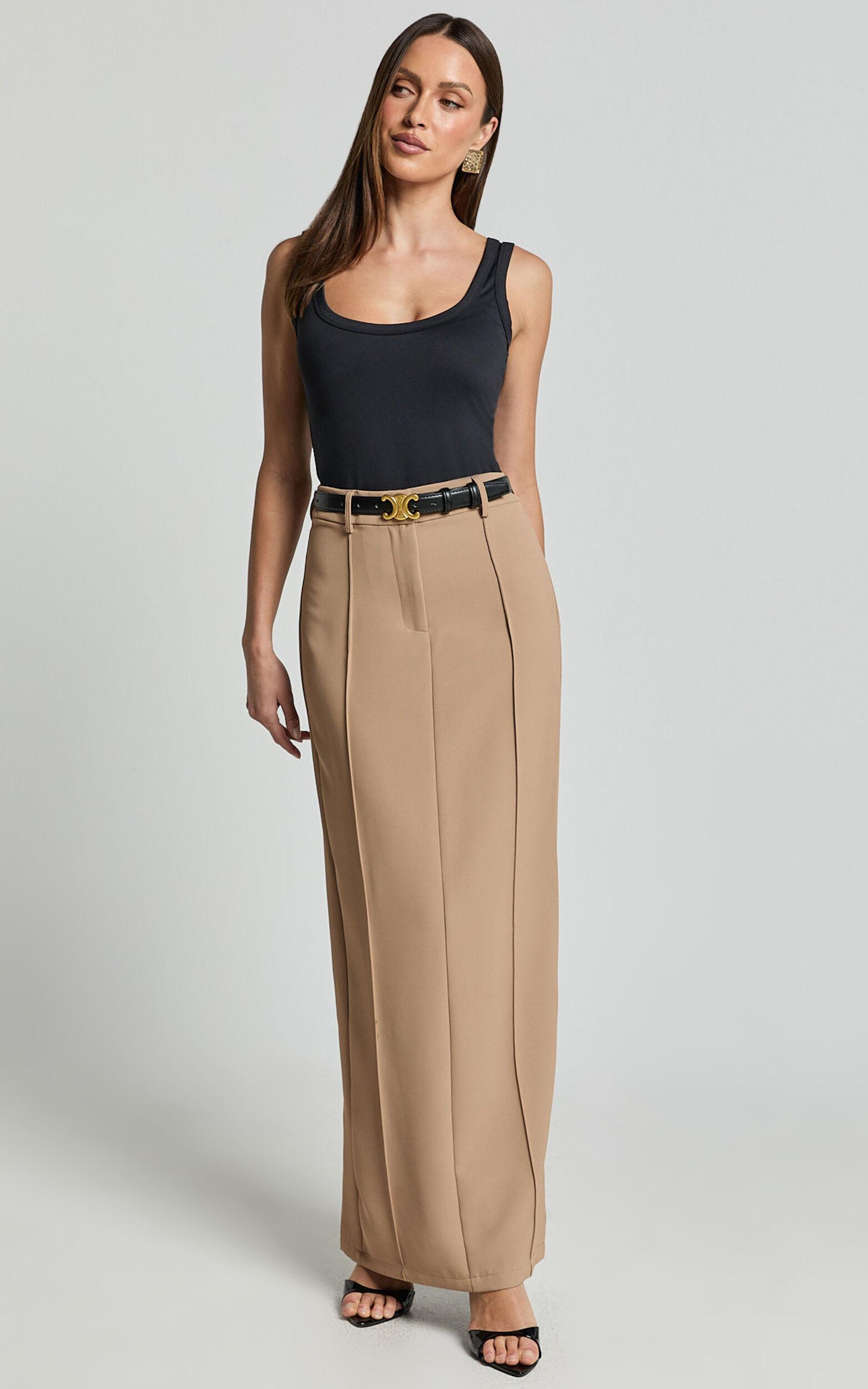 Stella Maxi Skirt - High Waisted Pencil Skirt in Tan Product Image