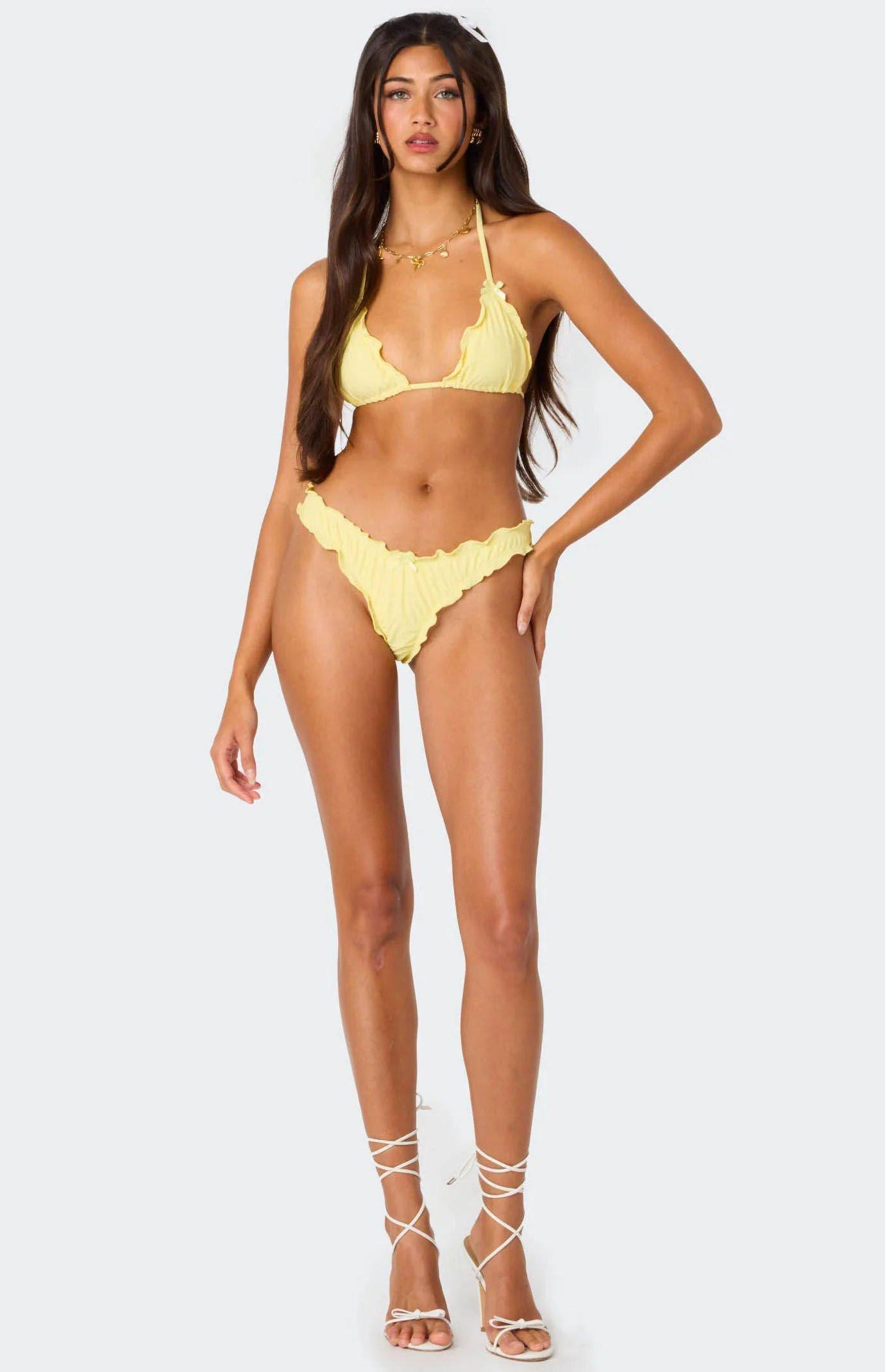 Edikted Women's Golden Ruffle Edge Triangle Bikini Top Product Image