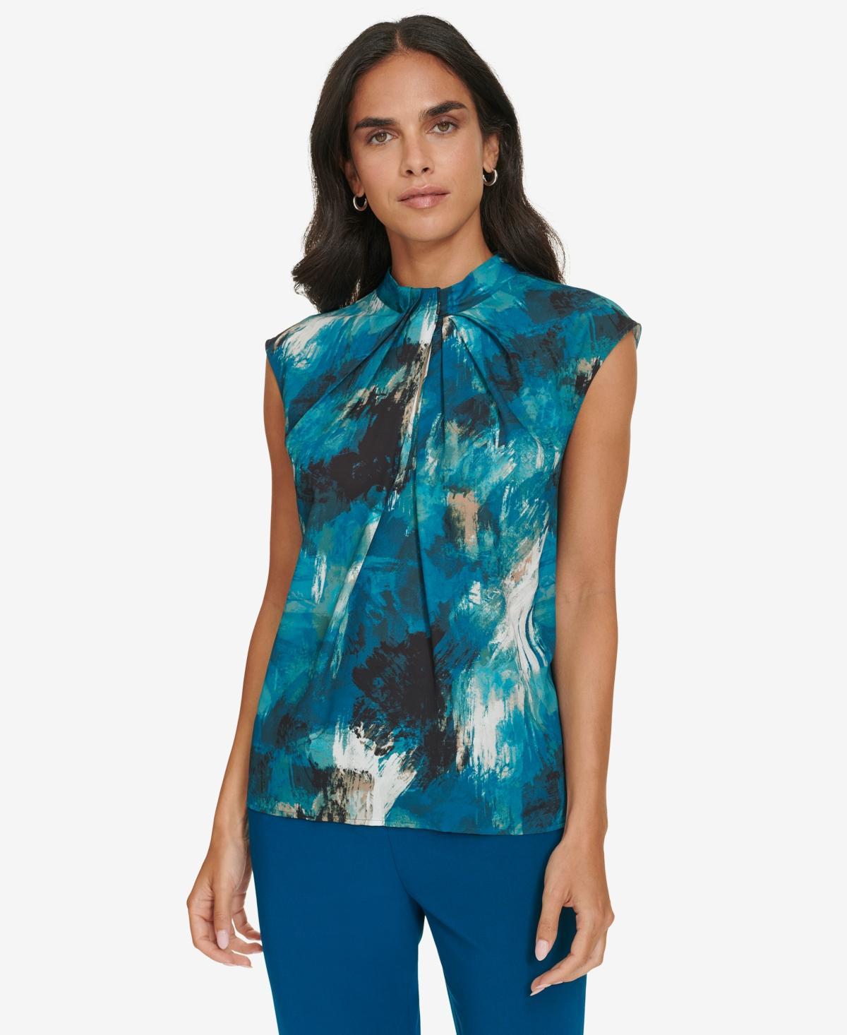 Calvin Klein Womens Printed Twist-Front Cap-Sleeve Top Product Image