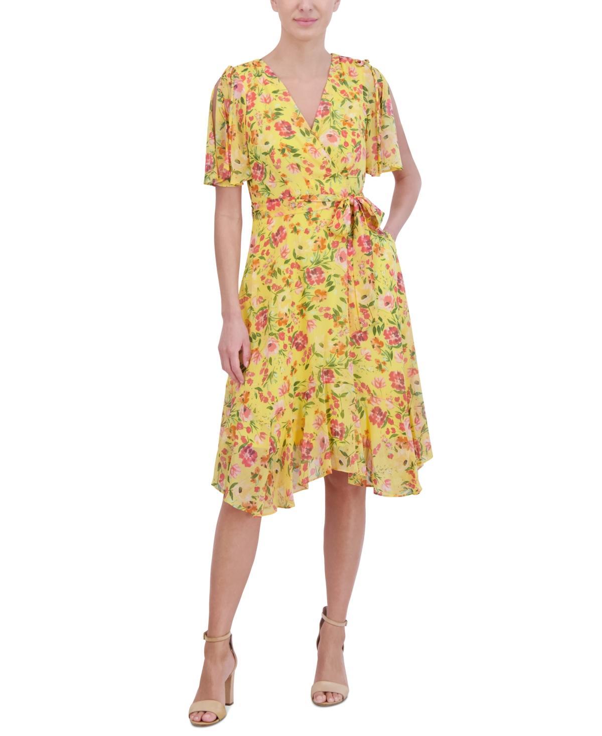 Jessica Howard Womens Floral Chiffon Split-Sleeve Dress Product Image