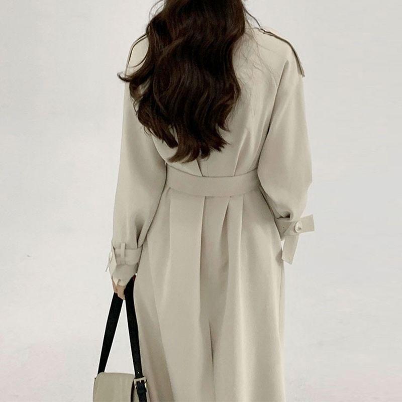 Collared Plain Midi Tie Front Trench Coat Product Image