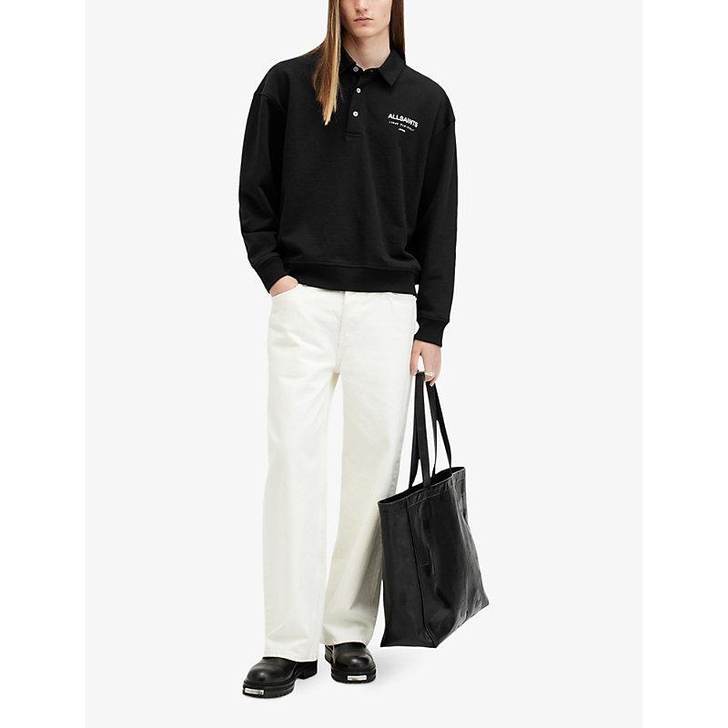 ALLSAINTS Mens Black Underground Logo-print Relaxed-fit Polo Sweatshirt In Jet Black Product Image