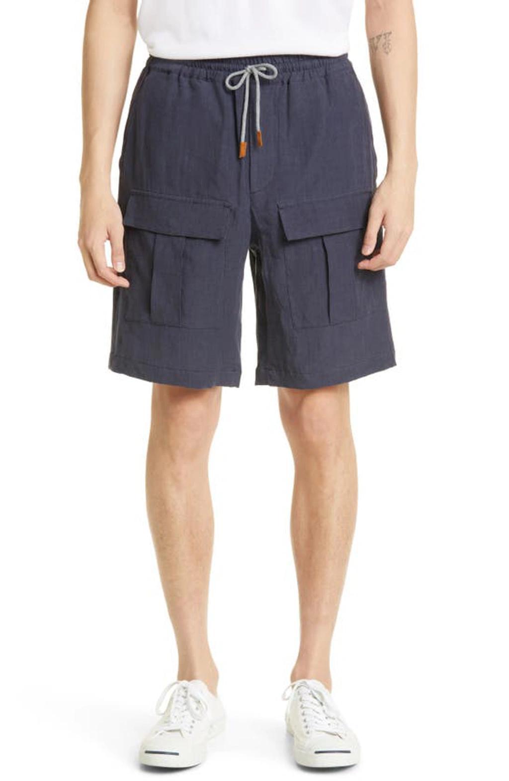 Linen Cargo Bermuda Shorts In Blue Product Image