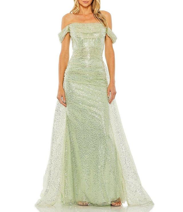 Mac Duggal Sequin Off The Shoulder Cap Sleeve Panel Train Gown Product Image