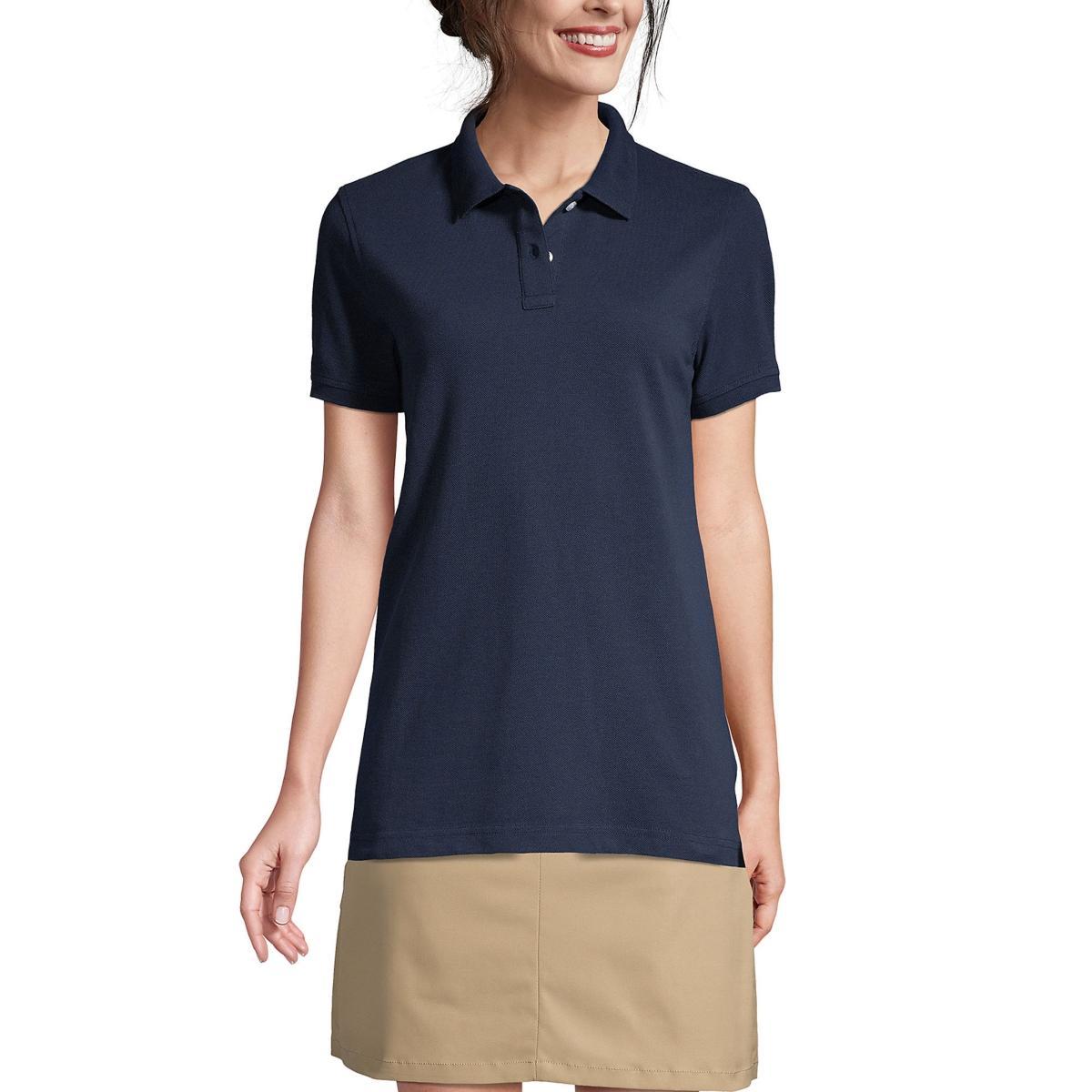 Womens Lands End School Uniform Short Sleeve Mesh Polo Shirt Blue Product Image