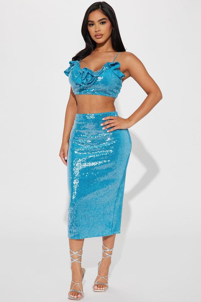 Got A Crush Velvet Sequin Skirt Set - Aqua Product Image