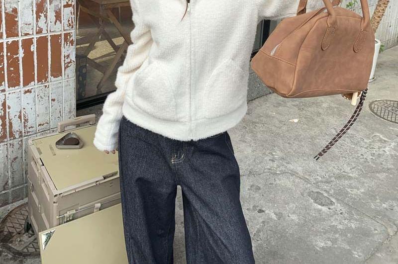 Plain Hooded Zip Cardigan Product Image