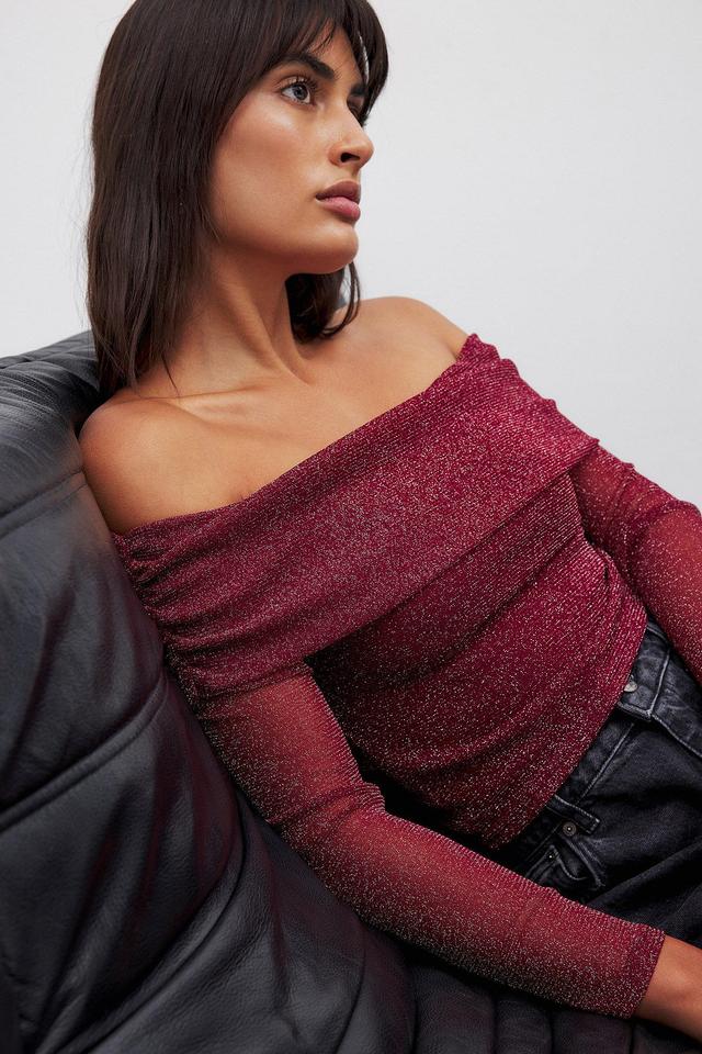 Off Shoulder Glitter Mesh Top Product Image