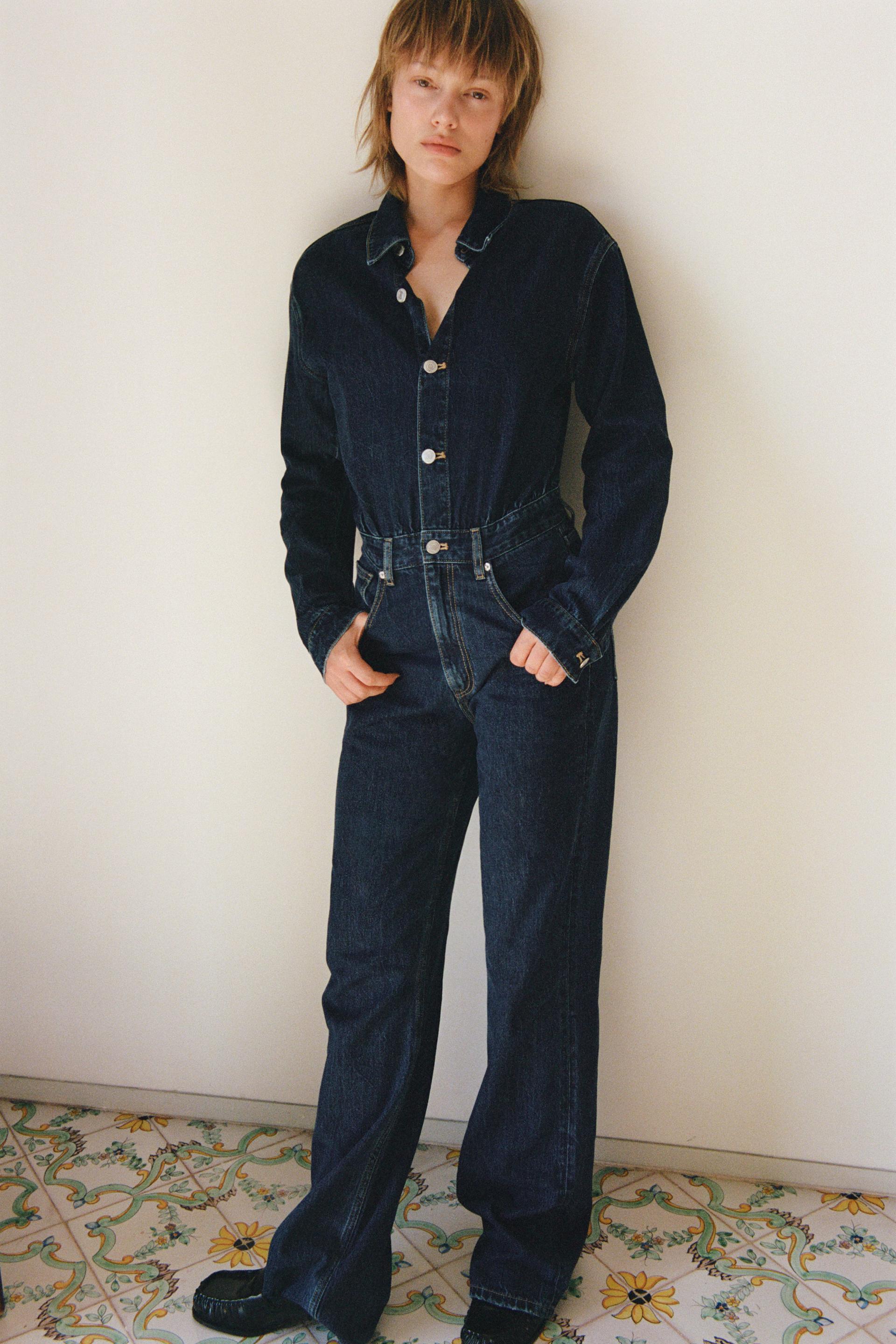 TRF WIDE LEG FULL LENGTH DENIM JUMPSUIT Product Image