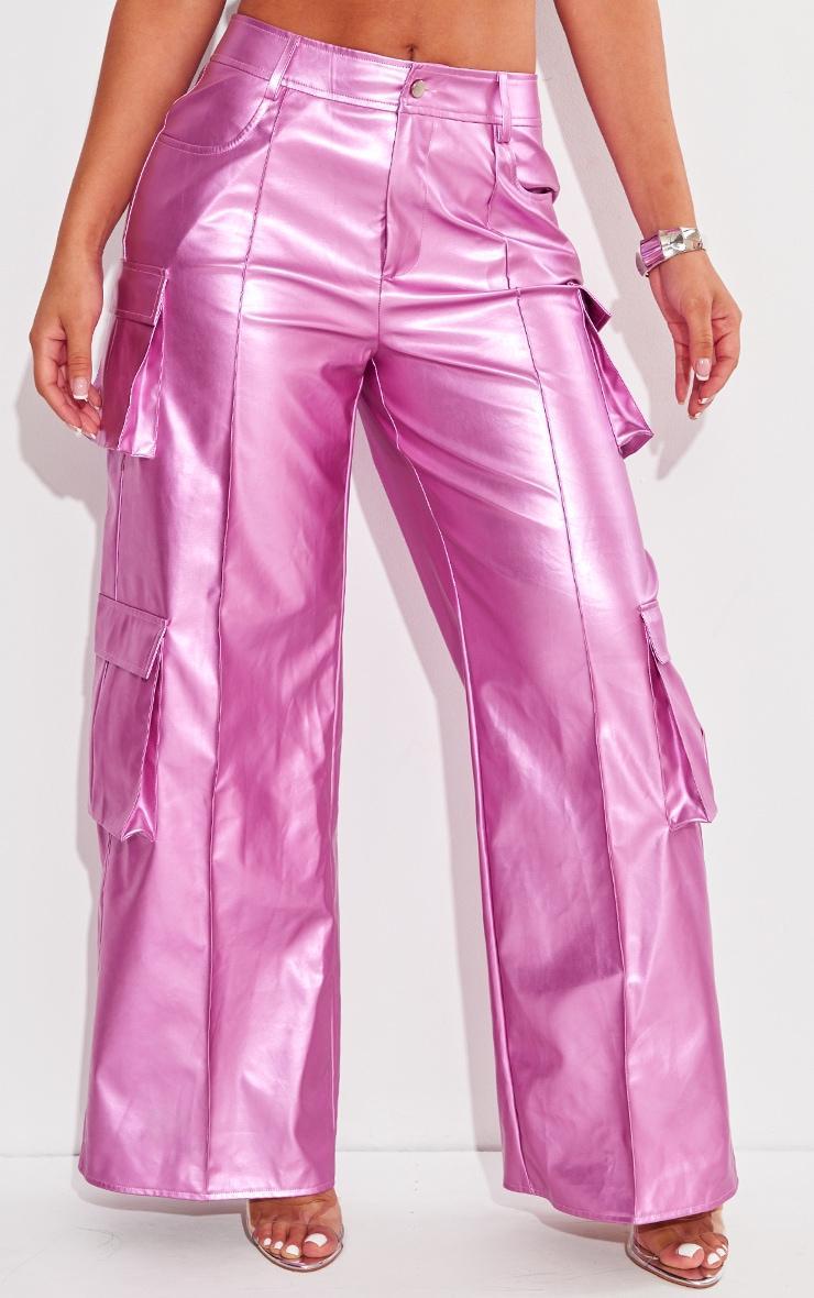 Shape Pink Metallic Faux Leather Cargo Pants Product Image