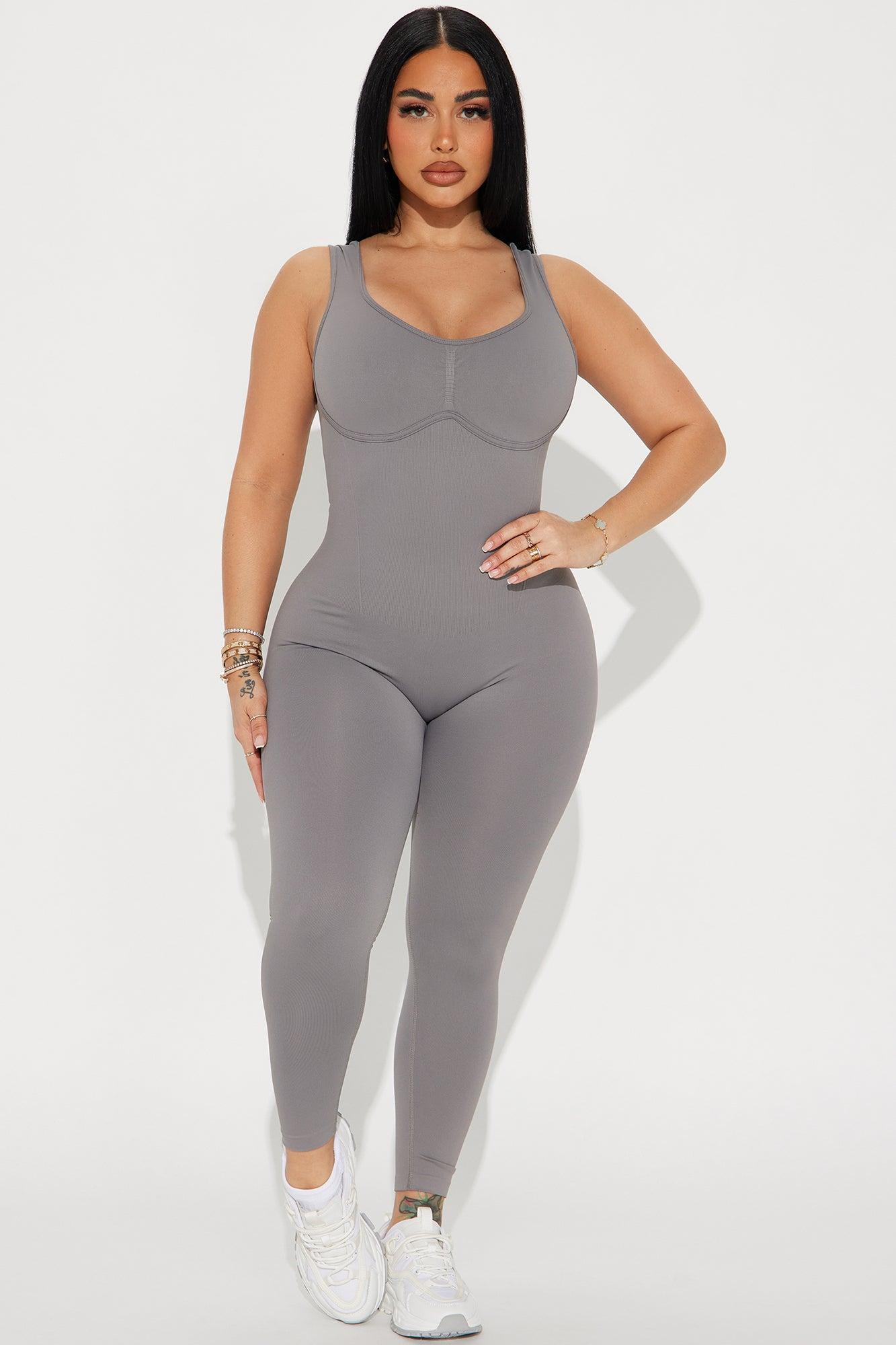 Core Strength Seamless Ribbed Active Jumpsuit - Charcoal Product Image