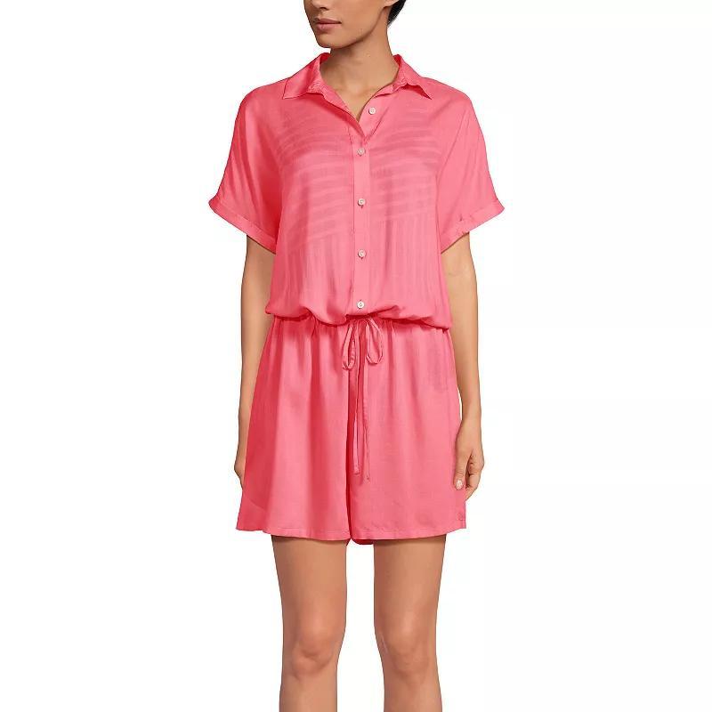 Womens Lands End Sheer Modal Button Front Swim Cover-up Romper Product Image