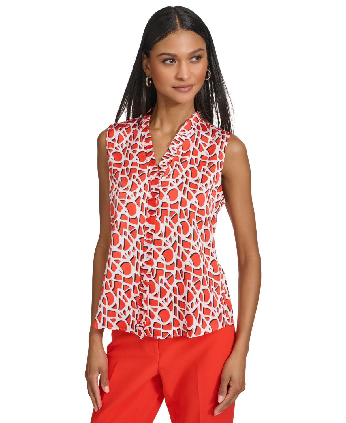 Women's Printed V-Neck Ruffle-Trim Top  Product Image