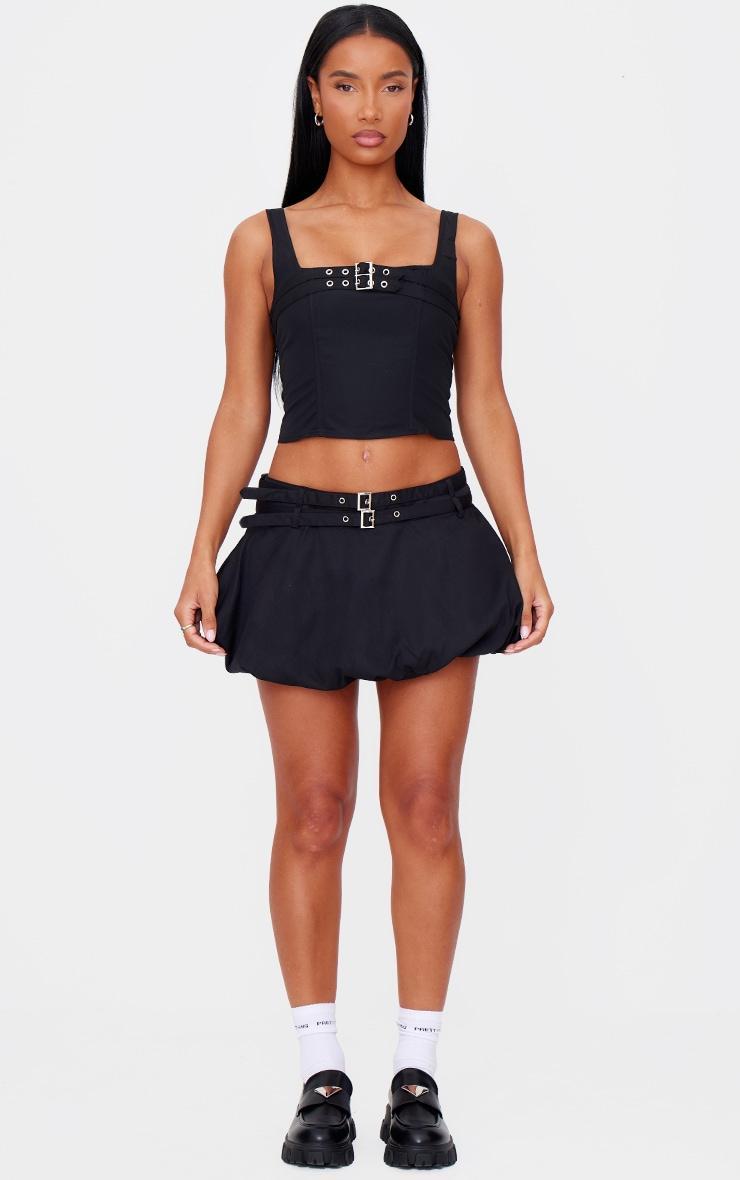 Black Woven Tailored Belt Detail Crop Top Product Image