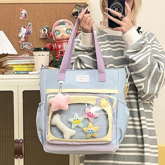 Transparent Panel Nylon Crossbody Tote Bag Product Image