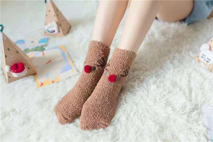 Christmas Print Coral Fleece Socks Product Image