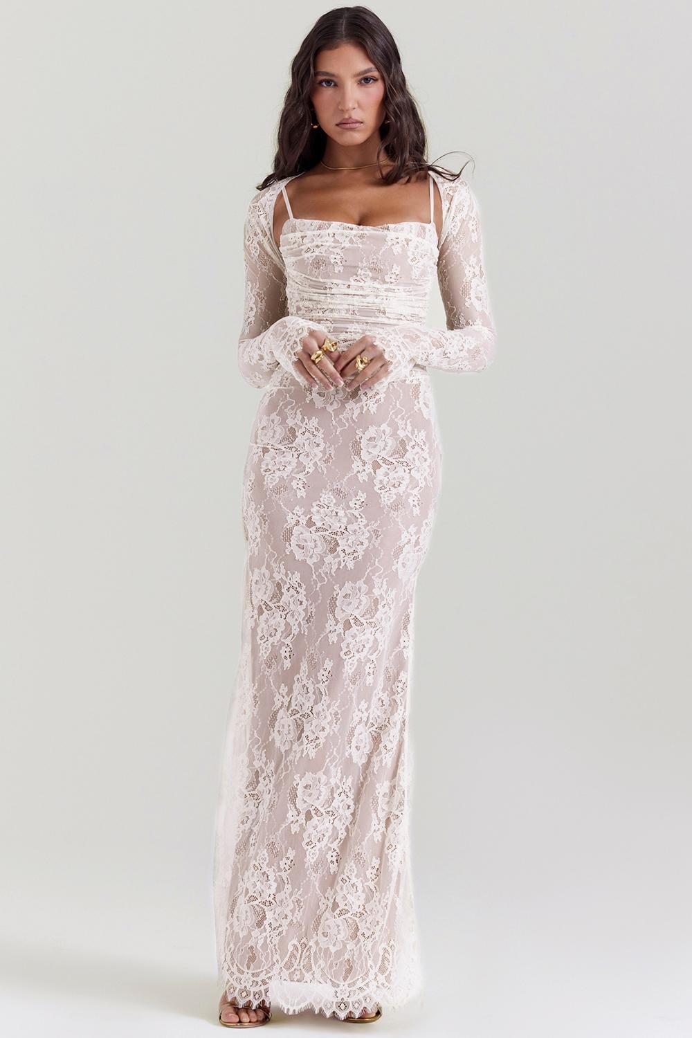 Artemis Vintage Cream Lace Maxi Dress Product Image