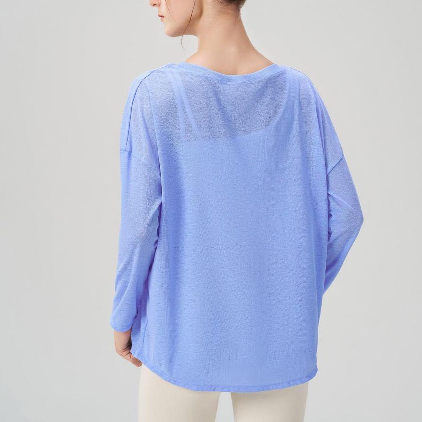 Cold Shoulder Long Sleeve Plain Tie Waist Sport T-Shirt Product Image