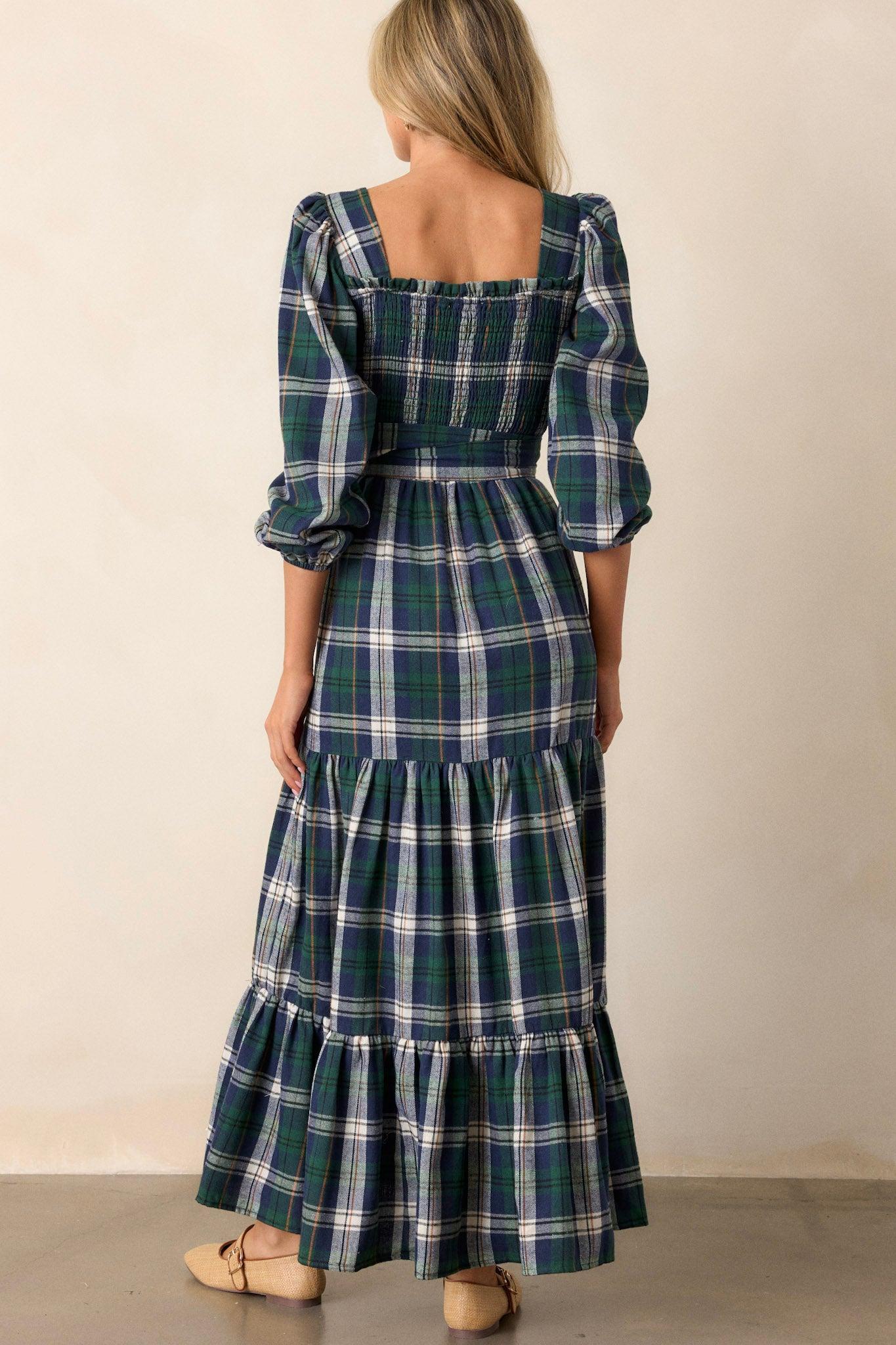 Sweet Sentiments Forest Green Plaid Maxi Dress Product Image