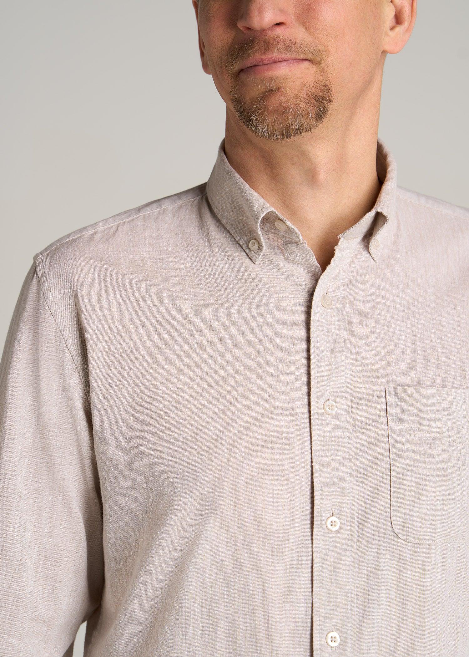 Linen Long Sleeve Shirt for Tall Men in Natural Male Product Image