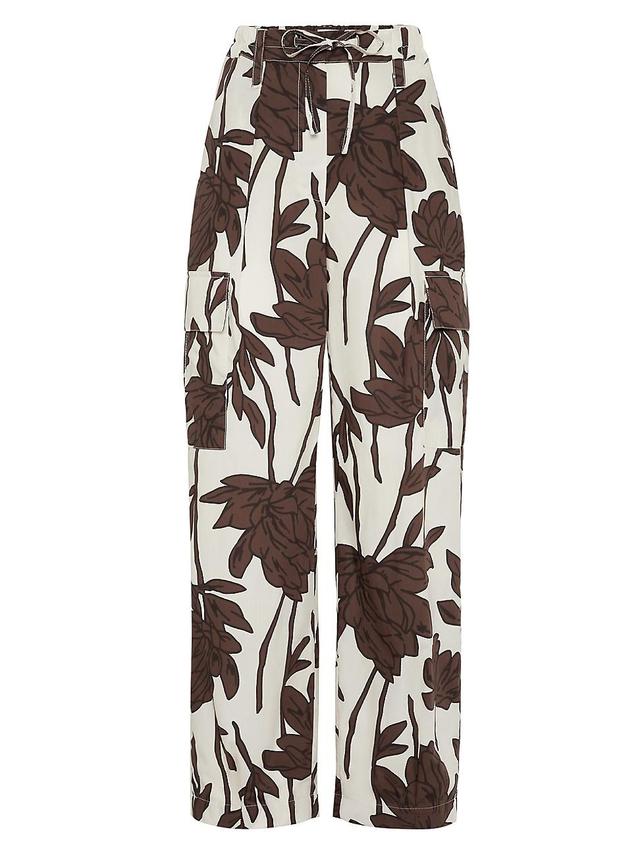 Womens Cotton Ramage Print Poplin Baggy Cargo Trousers with Monili Product Image