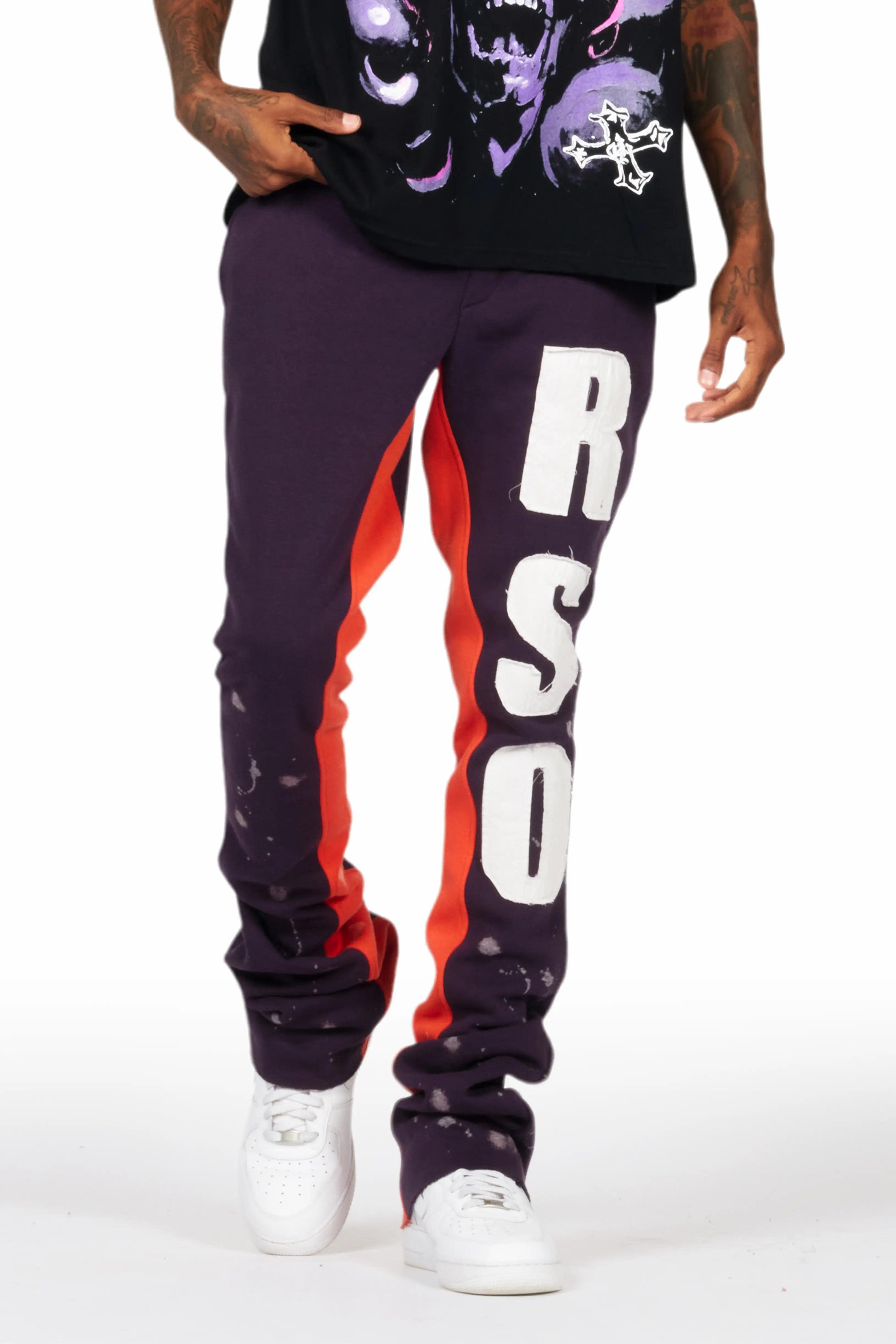 Uko Purple Patchwork Stacked Flare Track Pant Male Product Image