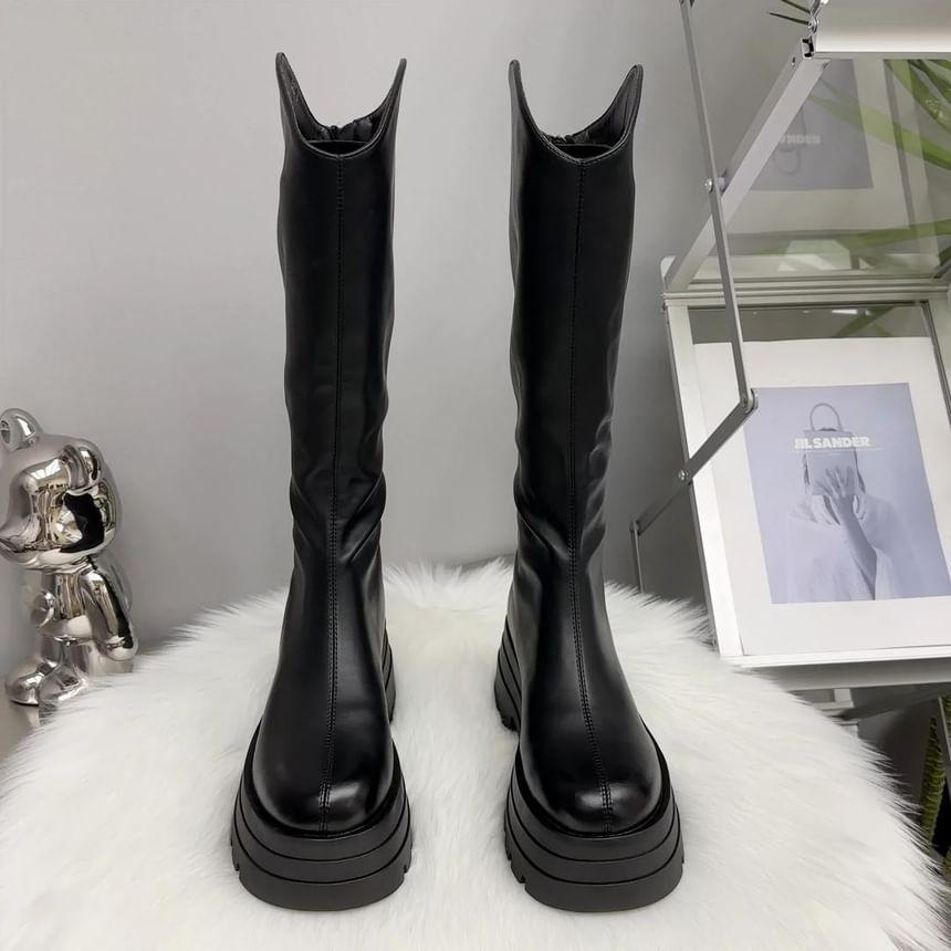 Faux Leather Platform Tall Boots Product Image