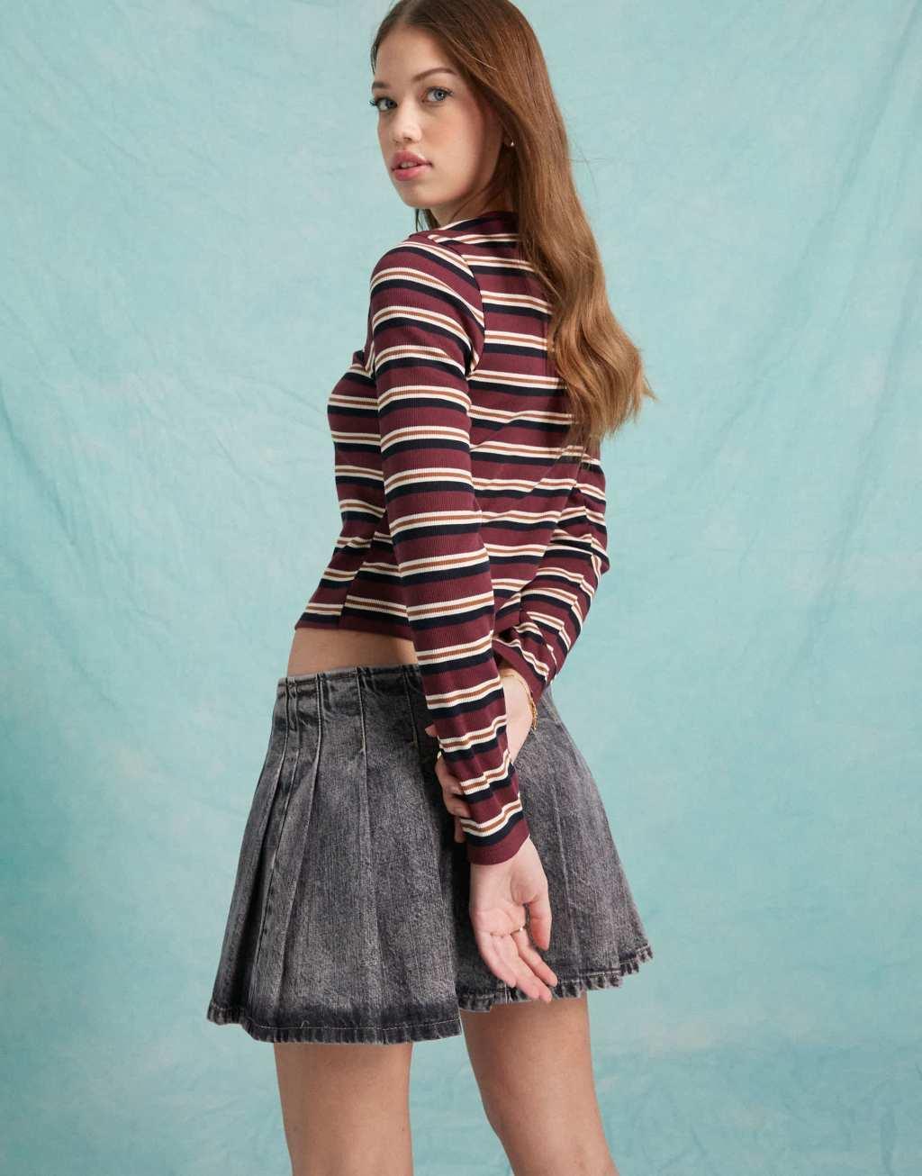 Miss Selfridge burgundy stripe cardigan Product Image