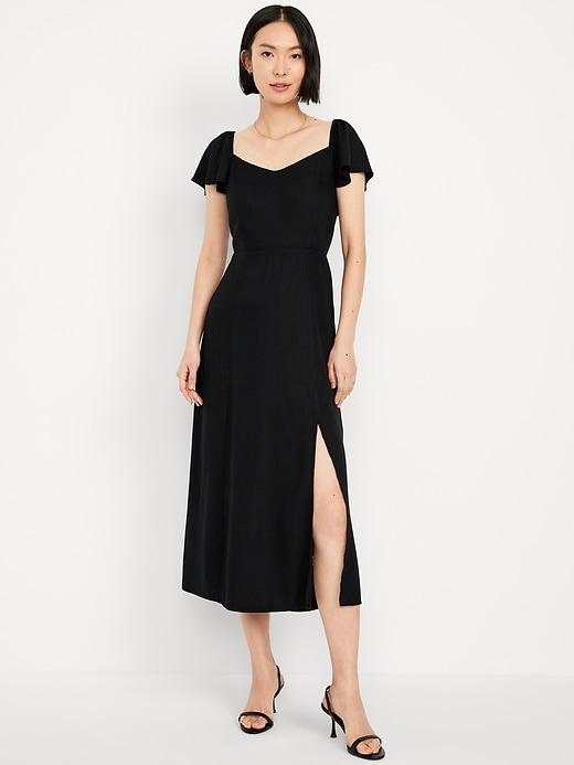 Flutter-Sleeve Crepe Midi Dress Product Image