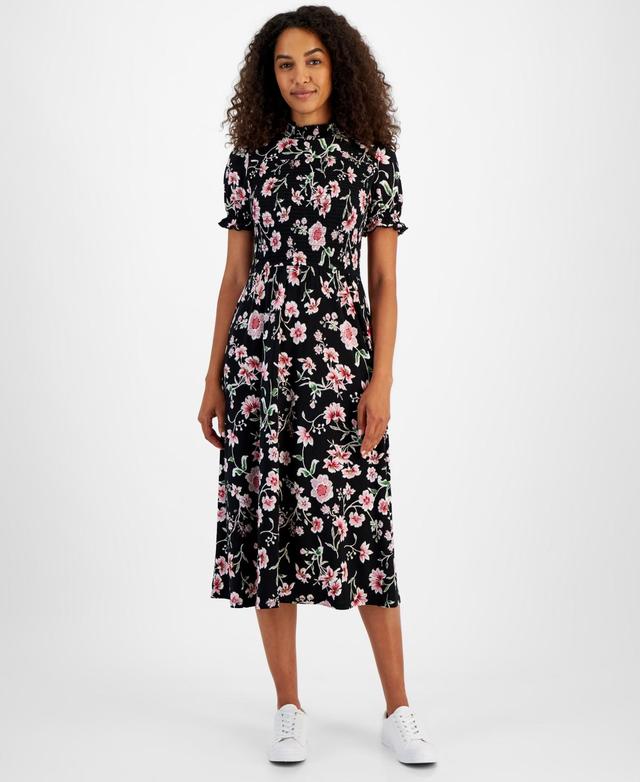 Nautica Jeans Womens Floral-Print Smocked Midi Dress Product Image