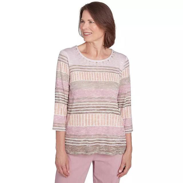 Womens Alfred Dunner Stripe Patchwork Pleated Crew Neck Tee Product Image