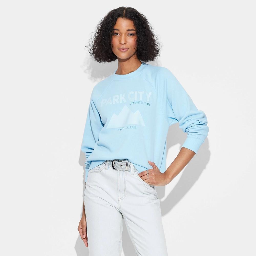 Womens Park City Ski Club Graphic Sweatshirt - Light Blue product image