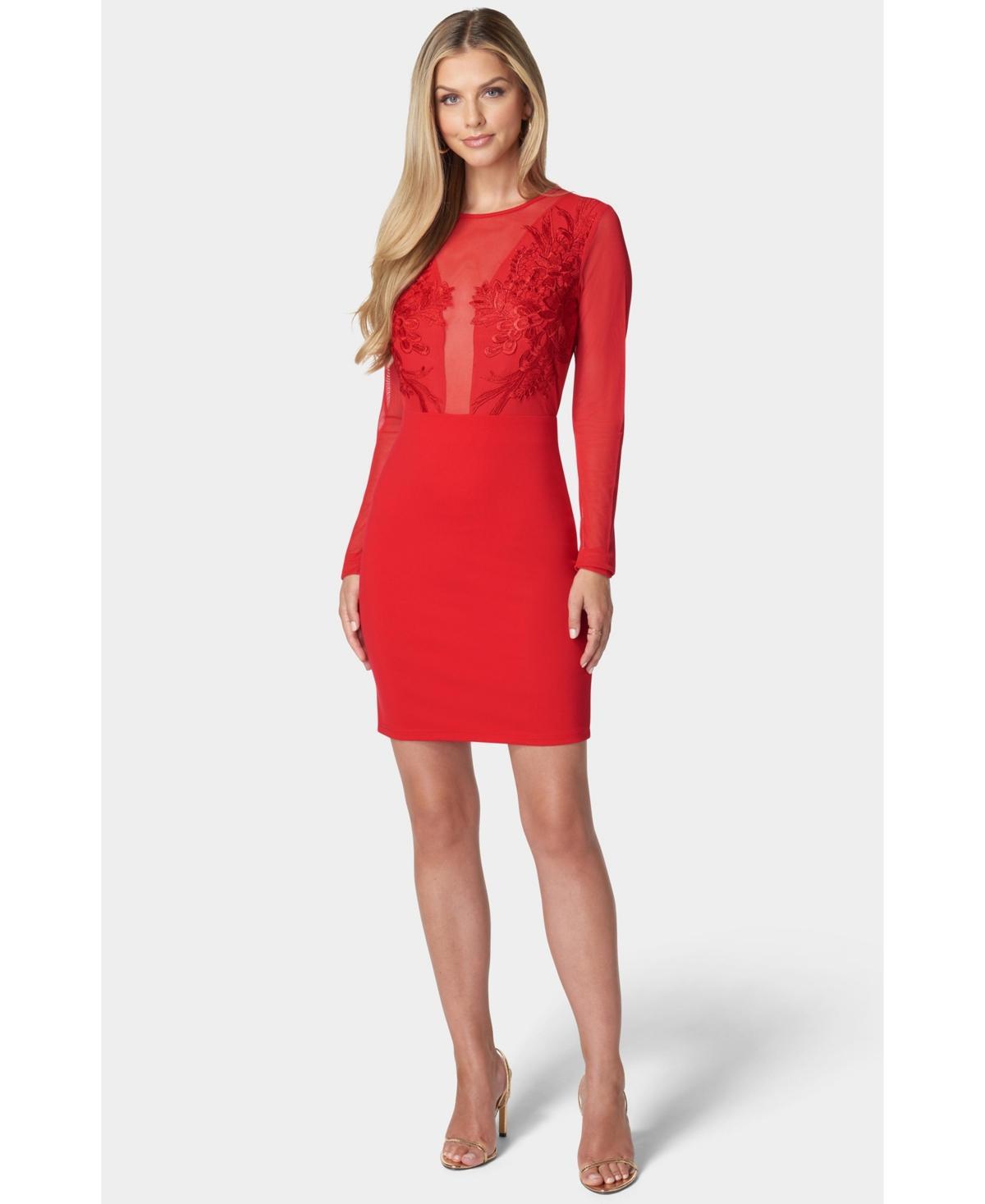 Bebe Womens Lace Illusion Knit Dress Product Image