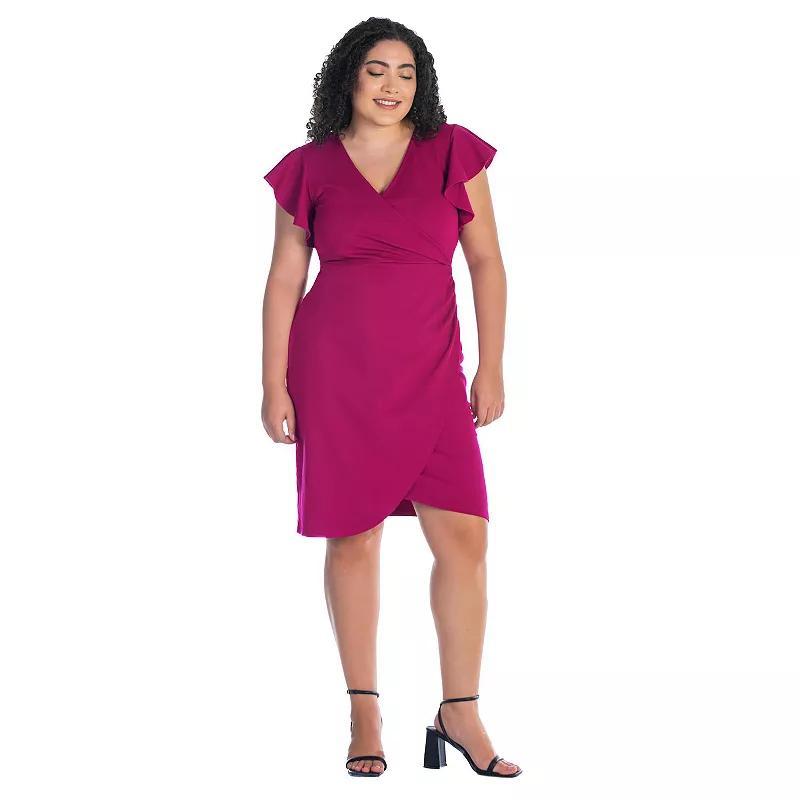 Plus Size 24Seven Comfort Ruffle Sleeve Knee Length Dress, Womens Black Product Image