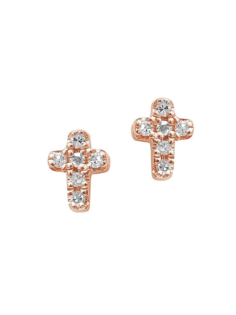 Womens Magic Touch 18K Rose Gold & Diamond Cross Stud Earrings Product Image