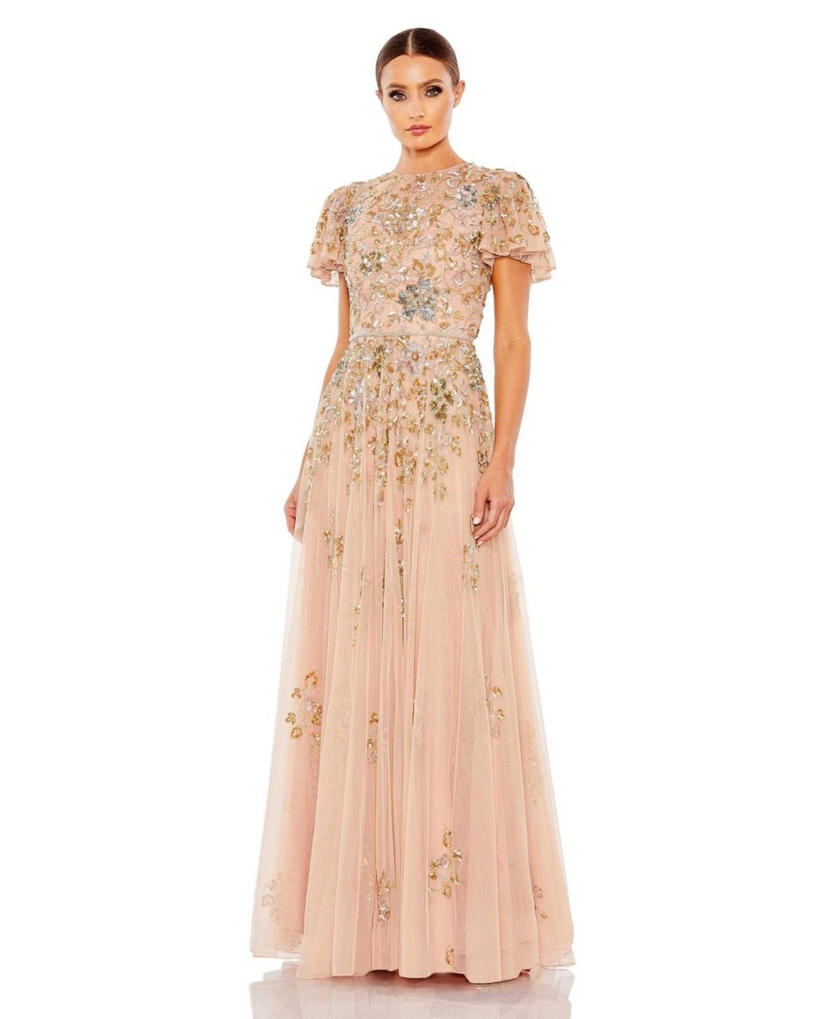 Womens Floral-Embroidered Tulle Gown Product Image